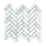 Calacatta Gold Marble 1x3 Herringbone Polished Mosaic Tile - TILE AND MOSAIC DEPOT