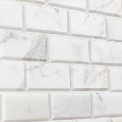 Calacatta Gold Marble 2x4 Deep Beveled Honed Mosaic Tile - TILE AND MOSAIC DEPOT