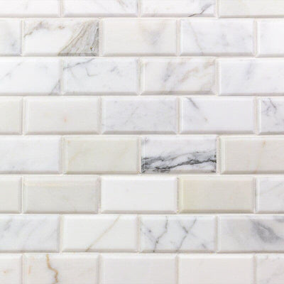 Calacatta Gold Marble 2x4 Deep Beveled Honed Mosaic Tile - TILE AND MOSAIC DEPOT