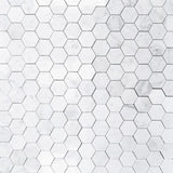White Carrara Marble 2x2 Hexagon Honed Mosaic Tile - TILE AND MOSAIC DEPOT