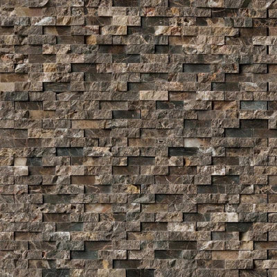 Emperador Dark Spanish Marble 1x2 Split Face Mosaic Tile - TILE AND MOSAIC DEPOT