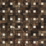 Emperador Dark Spanish Marble Pinwheel w/Crema Marfil dots Polished Mosaic Tile - TILE AND MOSAIC DEPOT