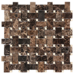 Emparador Dark with Crema Marfil dot Basketweave Polished Mosaic Tile - TILE AND MOSAIC DEPOT