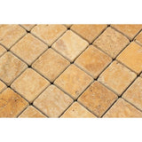 Gold Travertine 2x2 Tumbled Mosaic Tile - TILE AND MOSAIC DEPOT