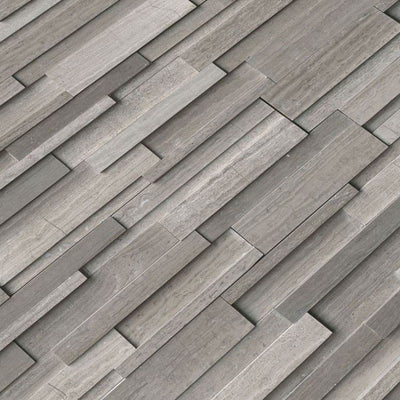 Haisa Dark (Gray Oak) Marble 3D 6x24 Stacked Stone Ledger Panel - TILE & MOSAIC DEPOT