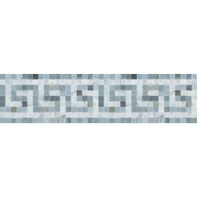 Bianco Carrara Polished Marble Greek Key Border (Carrara w/ Blue-Gray).