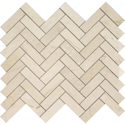 Crema Marfil Marble 1x3 Herringbone Polished Mosaic Tile - TILE & MOSAIC DEPOT