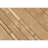 Noce Travertine Random Strip Honed Mosaic Tile - TILE AND MOSAIC DEPOT