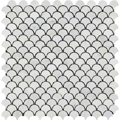 Asian Statuary (Oriental White) Marble Fan Shape (Raindrop) Honed Mosaic Tile - TILE & MOSAIC DEPOT