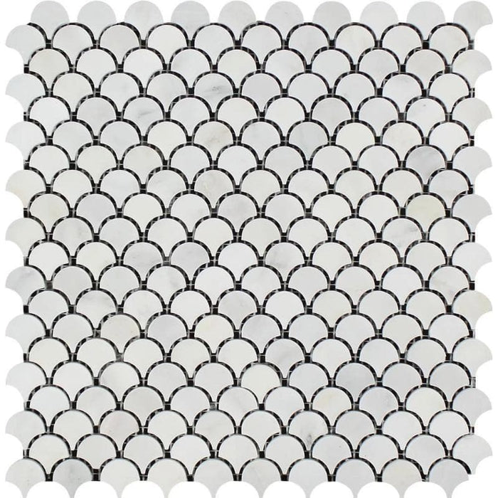 Asian Statuary (Oriental White) Marble Fan Shape (Raindrop) Honed Mosaic Tile - TILE & MOSAIC DEPOT