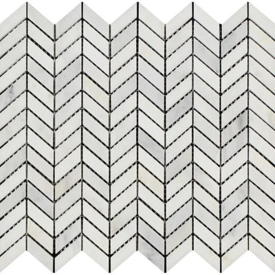 Asian Statuary (Oriental White) Marble Mini Chevron Polished Mosaic Tile - TILE & MOSAIC DEPOT