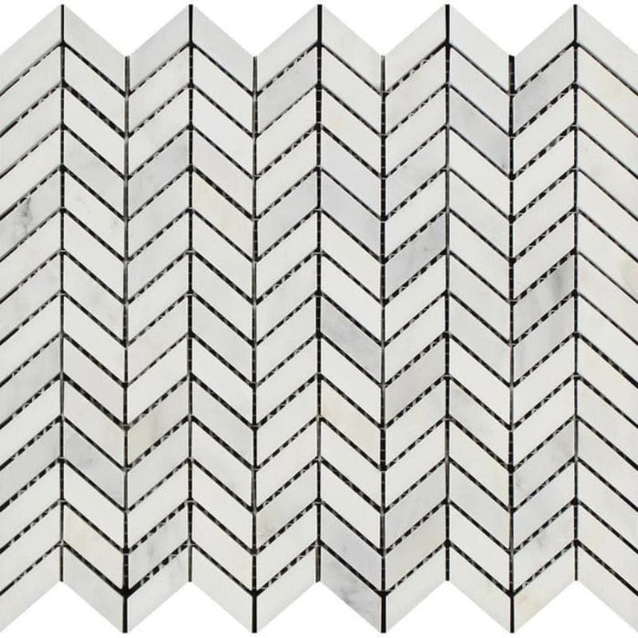 Asian Statuary (Oriental White) Marble Mini Chevron Polished Mosaic Tile - TILE & MOSAIC DEPOT
