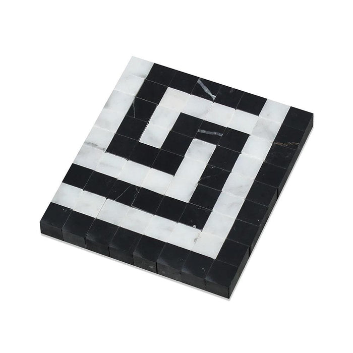 Bianco Carrara Polished Marble Greek Key Corner (Carrara w/ Black).