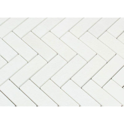 Thassos White Marble 1x3 Herringbone Honed Mosaic Tile - TILE AND MOSAIC DEPOT
