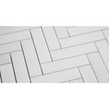 Thassos White Marble 1x4 Herringbone Polished Mosaic Tile.