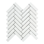 Thassos White Marble 1x4 Herringbone Polished Mosaic Tile.