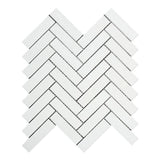 Thassos White Marble 1x4 Herringbone Honed Mosaic Tile.