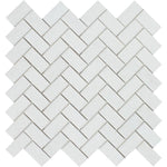 Thassos White Marble 1x2 Herringbone Polished Mosaic Tile - TILE AND MOSAIC DEPOT