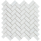 Thassos White Marble 1x2 Herringbone Polished Mosaic Tile - TILE AND MOSAIC DEPOT