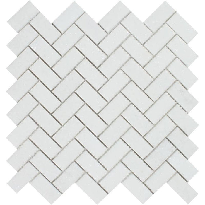 Thassos White Marble 1x2 Herringbone Polished Mosaic Tile - TILE AND MOSAIC DEPOT