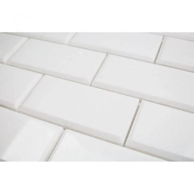 Thassos White Marble Deep-Beveled 2x4 Honed Mosaic Tile - TILE & MOSAIC DEPOT