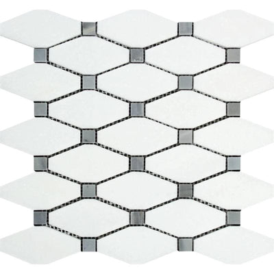 Thassos White Marble Octave with Blue Dots Polished Mosaic Tile - TILE AND MOSAIC DEPOT