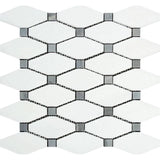 Thassos White Marble Octave with Blue Dots Honed Mosaic Tile - TILE AND MOSAIC DEPOT