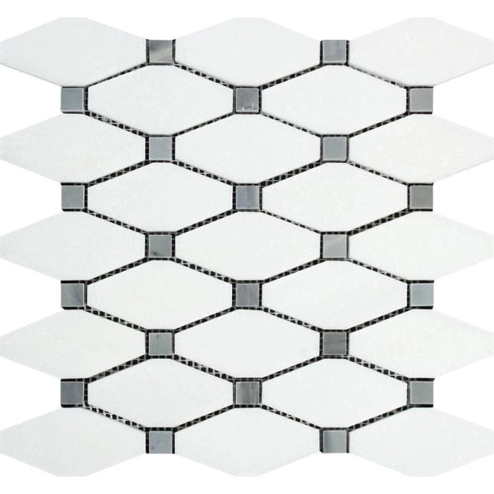 Thassos White Marble Octave with Blue Dots Honed Mosaic Tile - TILE AND MOSAIC DEPOT