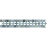 2 x 12 Polished Thassos White Marble BIAS Border w/ Blue-Gray Dots.