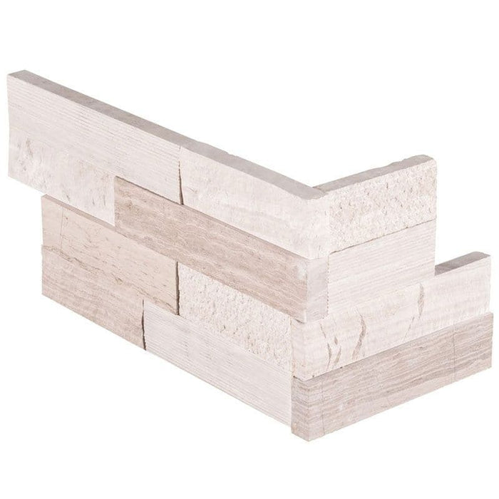 Haisa Light (White Oak) Marble 6X18 3D Multi Design Stacked Stone Ledger Corner - TILE AND MOSAIC DEPOT